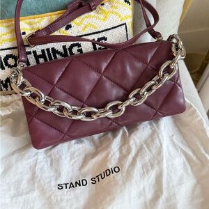 Stand Studio Maroon Quilted Shoulder Bag with Silver Chain